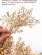 Christmas Decor Artificial Plants, PASYOU Gold Fake Antlers Plastic Grass Shrubs Leaves Indoor Outdoor Home Garden Party Hotel Verandah Wedding Event Faux DIY Decoration - 30 Inch Golden 2 Bunches