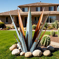 24” Large Metal Agave Plants Outdoor Decor, Vintage Blue Tequila Rustic Sculpture Outdoor Statues, Agave Metal Plants for Yard Garden Lawn Ornaments，Artisan Metal Agave Landscape Decor