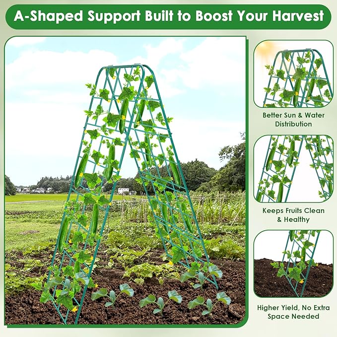 Heavy Duty Metal 50"x17" Cucumber Trellis for Raised Bed, A Frame Garden Trellis for Climbing Plants Outdoor, Plant Trellis Support for Tomato Bean Pea Grape Adjustable Vegetable Garden Trellis