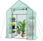 3 Tier 6 Shelves Mini Walk-in Greenhouse, 56 x 28 x 76 inch, Durable PE Cover Green House Kit with Anchors and Ropes, Outdoor Plant Gardening Hot House for Growing Vegetables, Flowers
