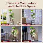 Homsorout Round Plant Stand Indoor with Grow Light, 5-Tiered Tall Plant Stand Indoor, Metal Plant Shelf with Adjustable Light, Ideal for Living Room, Garden, Patio (Black Brown)