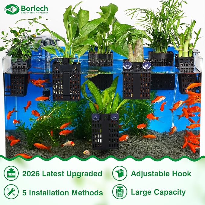 2026 Latest Upgraded Aquarium Plant Holder Adjustable Height with Extendable Hook and Suction Cup for Fish Tank Aquaponic Plant Cultivation and Aquascape Accessories Decorations (4 Pack)