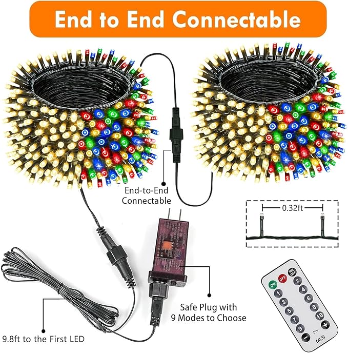 82FT 200 LED Color Changing Christmas String Lights with Remote & Timer & Memory Function, 8 Lighting Modes Waterproof Fairy String Lights for Xmas Tree Holiday Party Garden (Warm White & Multicolor)