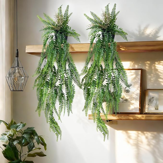 2 Pcs Faux Eucalyptus Vine Ivy Vine Artificial Hanging Plant Faux Plant Fake Potted Greenery for Wall Living Room Home Shelf Office Bathroom Outdoor Indoor Decor (Type 3)