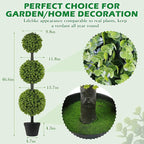 2 Pack Artificial Topiary Ball Tree 4FT, Set of 2 Faux Triple Balls Tree in Pot Shrubs Plants for Outdoor Front Door Porch Plant Outdoor