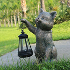 Solar Outdoor Cat Garden Statue,Outside Crafted Garden Sculptures & Statues for Patio, Yard, Lawn, Gardening Gifts for Women and Mom
