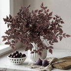 Daynight Artificial Cimicifuga Plants with Fall Leaves Faux Fall steams Greenery Branch for Vase, Table, Thanksgiving, Autumn Halloween Centerpiece Decor (4, Chocolate)