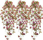LOYWREE 3 Pack Artificial Purple Ivy Hanging Vine Plants - Small Potted Long Trailing Cascading Foliage, Gothic Home Decor for Indoor/Outdoor, Office, Garden & Shelf (Black Pot Included)