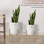 Oakrain Mid Century Planters for Indoor Plants, Metal Plant Set of 2, Modern Decorative Plant Pots for Living Room, Garden, Balcony, Cream White Planters with Glod Plant Stands, 10" & 12"