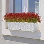 Ouddy Decor 16 Bundles Artificial Plants Outdoor Fake Grass Greenery Stems UV Resistant Faux Plastic Plants Shrubs for Spring Summer Garden Pathway Window Box Farmhouse Front Porch Home Decor, Red