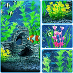 QUOZUO Fish Tank Accessories Artificial Plants, 9pcs Green Aquarium Decorations Plants and Cave Rock Decor Set, Aquarium Decor Plastic Plants
