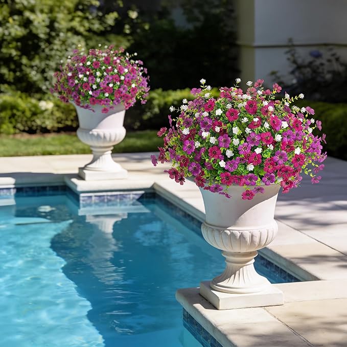 Ammyoo Artificial Flowers for Outdoors Spring Decoration, 12 Bundles Fake Flower Daisy with Realistic Eucalyptus Leaves, Faux Plants for Greenery Boxwood Porch Patio Garden Pot Lawn