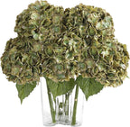 Coferset 4Pcs Olive Green Hydrangea Artificial Flowers Lifelike Faux Hydrangea Real Touch Artificial Flowers for Outdoors Home Wedding Christmas Office Party Living Room Decoration,22inch