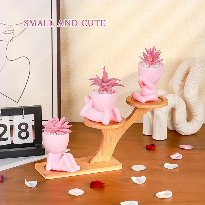 Der Rose Pink Artificial Succulents Plants Set of 3 Fake Artificial Plants Office Desk Accessories for Pink Room Bathroom Shelf Decor