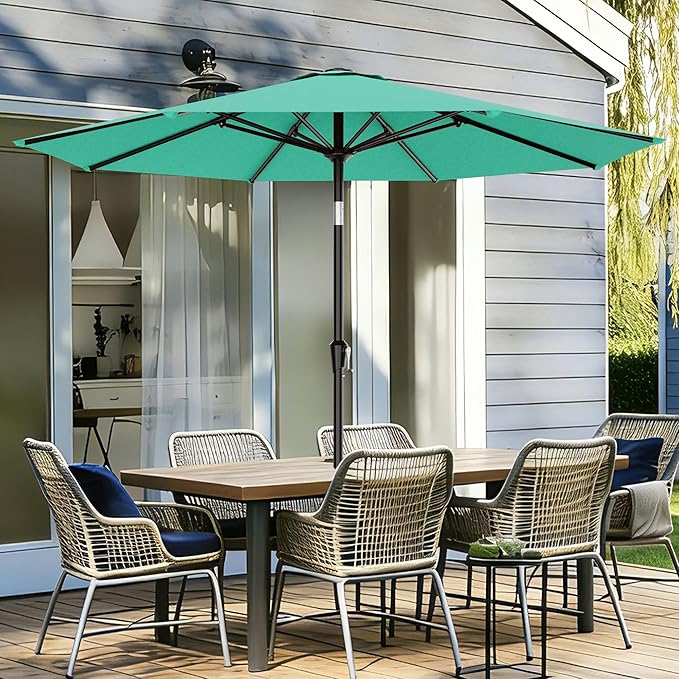AreShark 9 FT Patio Umbrella for Outdoor, Outdoor Table Umbrella with Push Button Tilt and Crank, Outdoor Patio Umbrellas with 8 Sturdy Ribs for Market, Garden, Pool (Peacock Blue)