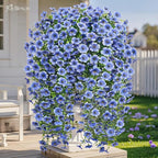 Artificial Hanging Flowers for Outdoors Spring Summer Decoration, 4PCS UV Resistant Silk Fake Hanging Plants for Patio Porch Front Yard Window Garden Indoor Decor(Blue,4PCS)