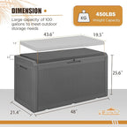 Devoko 100 Gallon Waterproof Large Resin Deck Box Outdoor Storage Box Indoor Lockable Storage Container with Cushion for Patio Furniture Garden Pool Cushions (Grey)