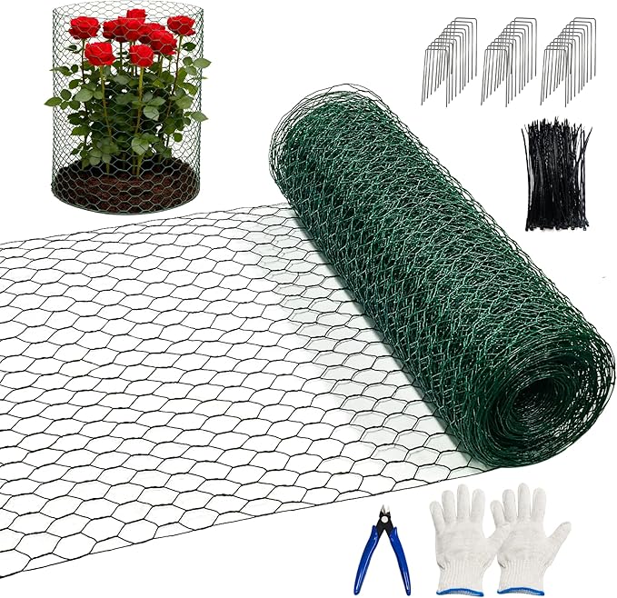16 in x 50 ft Plant Protectors from Animals, Metal Mesh Plant Protector for Garden Plant Cages for Outdoor Plants with Ground Stakes & Cutting Plier