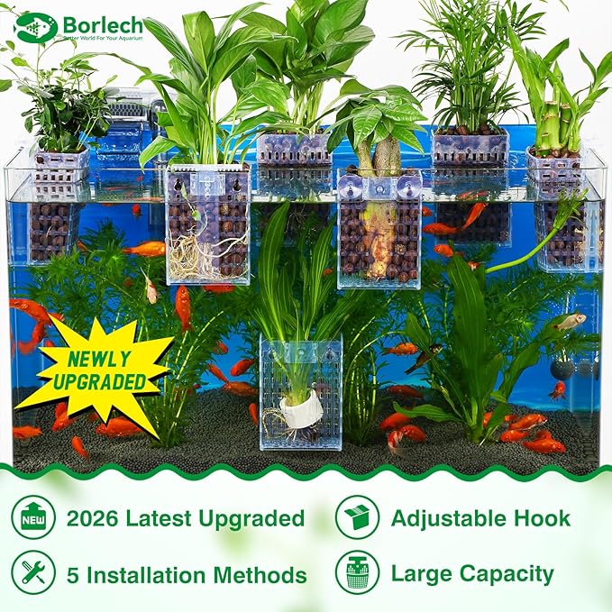 2026 Latest Upgraded Aquarium Plant Holder Adjustable Height with Extendable Hook and Suction Cup for Fish Tank Aquaponic Plant Cultivation and Aquascape Accessories Decorations (4 Pack) Transparent