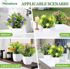 Fake Plants 4 Packs, Small Artificial Plants with Flowers, Black Faux Plants for Bathroom, Office, Home, Conference Table Decor, Indoor Desk Decor for Library, Restaurant