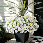 INXUGAO Artificial Flowers for Spring Outdoors Fake Plants Outside, 12 Bundles Silk Morning Glory with Eucalyptus UV Resistant Realistic Faux Flowers for Porch Planter Garden Patio Decor (White)