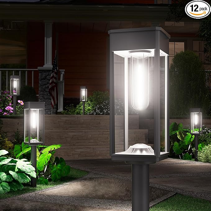 NEWMESSI 12 Pack Bright Solar Pathway Lights Outdoor,IP65 Waterproof Solar Garden Lights Pathway Lights Solar Powered for Outside Yard Path Lawn Walkway Driveway Landscape Lighting (Cool White)
