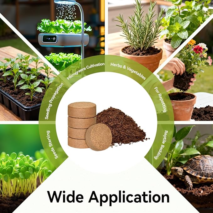 ZeeDix 100 Pack 40mm Organic Coco Coir Seed Starter Pellets, Compressed Coconut Fiber Seed Starter Soil Discs Potting Soil Mix for Indoor Outdoor Plants, Herbs Houseplants Bonsai Vegetables Flowers