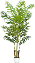 5FT Faux Palm Tree Indoor with White Pot, Realistic Leaves, 12 Trunks and Adjustable Branches, Tall Artificial Plant for Living Room Office Bedroom Aesthetic Decor
