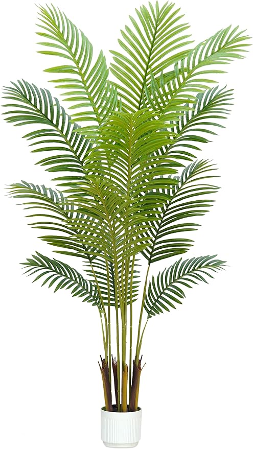 5FT Faux Palm Tree Indoor with White Pot, Realistic Leaves, 12 Trunks and Adjustable Branches, Tall Artificial Plant for Living Room Office Bedroom Aesthetic Decor