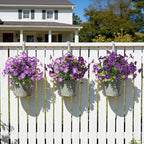 Artificial Flowers for Outdoors Fake Plants Spring Summer Decoration, 12 Bundles Faux Petunias UV Resistant Realistic Silk Flower for Outside Planters Patio Porch Yard Window Box (Double Purple)
