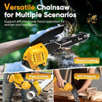 Mini Chainsaw- 6 Inch Electric Mini Chain Saw Cordless Battery Powered One-Hand Tree Trimming Saw with 2 Batteries, Portable Gardening Gadgets for Men, Unique Birthday Gifts (Yellow)