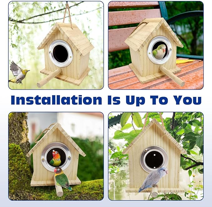 Tfwadmx Wooden Bird House Hanging Birdhouse for Outside Wooden Nests Box Garden Patio DIY Decorative for Wren Swallow Sparrow Hummingbird Finch Throstle (M)