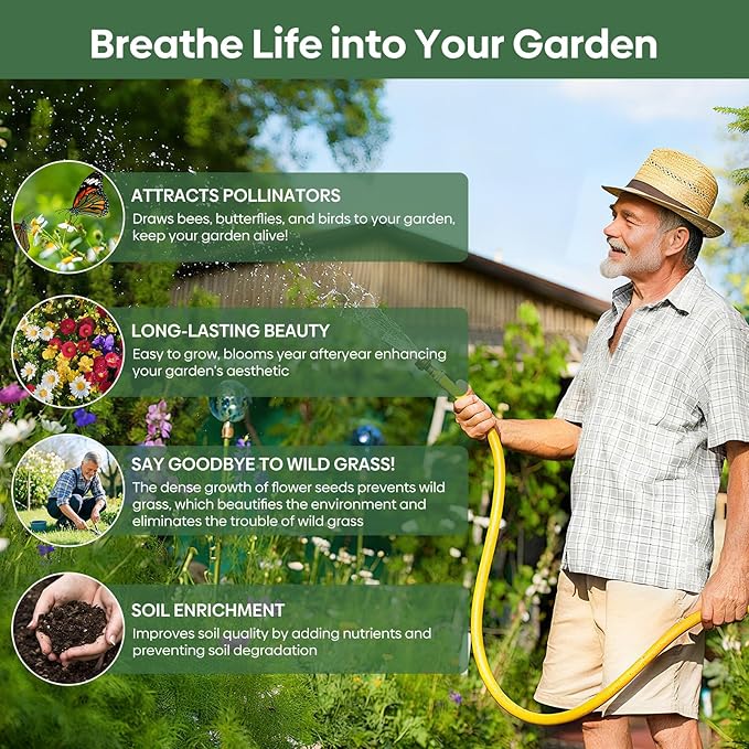 Groundio 13 Varieties Partial Shade Wildflower Seeds, Mixed Annual and Perennial Flower Seeds for Garden, Yard, Container Planting, 1 Ounce