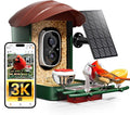 HEAPETS Bird Feeder with Camera Solar Powered, 3K HD Video, AI Bird Recognition, Auto Capture with Instant Notifications, IP65 Weatherproof, Gifts for Fathers Day, Brown