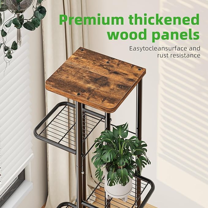 Simple Trending Plant Stand Indoor Outdoor, 6 Tier Plant Shelf, Tall Corner Flower Pot Holder, Metal Display Rack for Patio Balcony Living Room,Brown