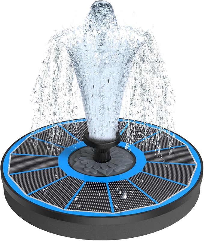 Yzert Solar Fountain for Bird Bath Direct Sunlight High Efficiency 3.5W Glass Panel Solar Water Fountain Outdoor Garden Flower (Blue)