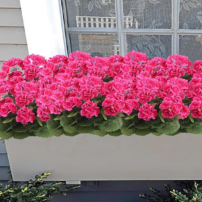 CITYES 3 Pcs Artificial Geraniums Flowers Silk Geraniums for Outdoors UV Resistant Rose Red Artificial Geranium Bush Faux Flowers Plant for Planter Garden Home Decor Patio Vase Table Centerpiece