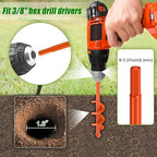 Insaga 1.6" x 9" Auger Drill Bit for Planting, 2.5mm Thick Spiral Earth Drill Garden Auger for Post Hole Digger, Solid Steel Bright Orange Powder Coated, Fit 3/8'' Hex Drive for Bulb Flower Garden