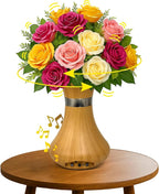 Animated Vase with Bluetooth Speaker - 8.5” Tall |Interactive Smart Flower Vase | Responds to Voice, Touch & Motion | Records Custom Messages | 2 inch Opening, Sequoia