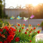 HDCRYSTALGIFTS 4 Pack Blown Glass Butterfly Decorative Garden Stakes,Colorful Butterflies with 13.5'' Tall Gold Plant Stakes for Outdoor Lawn Porch Pathway Patio Plant Pot Flower Bed