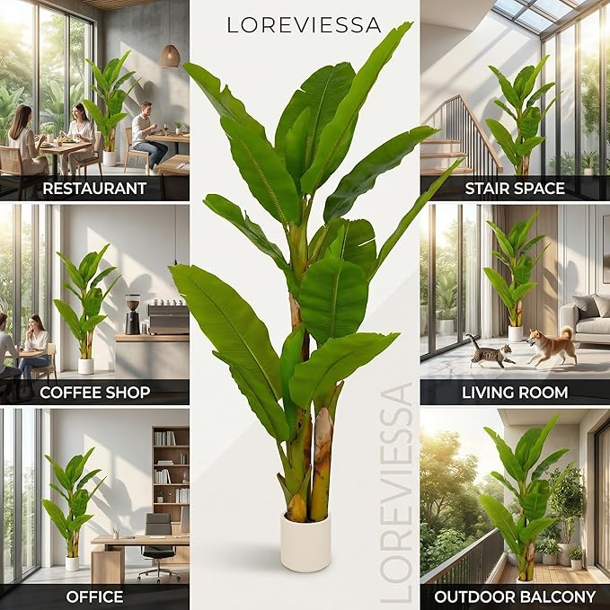 6ft Artificial Banana Tree Extra Tall Fake Plants Indoor for Living Room Large Faux Tree High End Realistic Floor Plant Big Silk Tree for Home Office Pet Friendly Large Indoor Plant Tropical Decor
