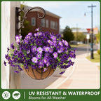 Artificial Flowers for Outdoors Fake Plants Spring Summer Decoration, 12 Bundles Faux Petunias UV Resistant Realistic Silk Flower for Outside Planters Patio Porch Yard Window Box (Double Purple)