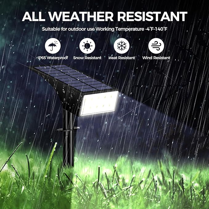 WENATY Solar Spot Lights Outdoor, Solar Lights Outdoor Waterproof IP65, 4 Brightness Modes Dusk to Dawn Landscape Spotlights for Yard Garden Pathway Porch Tree House Decoration, Cool White, 6 Pack