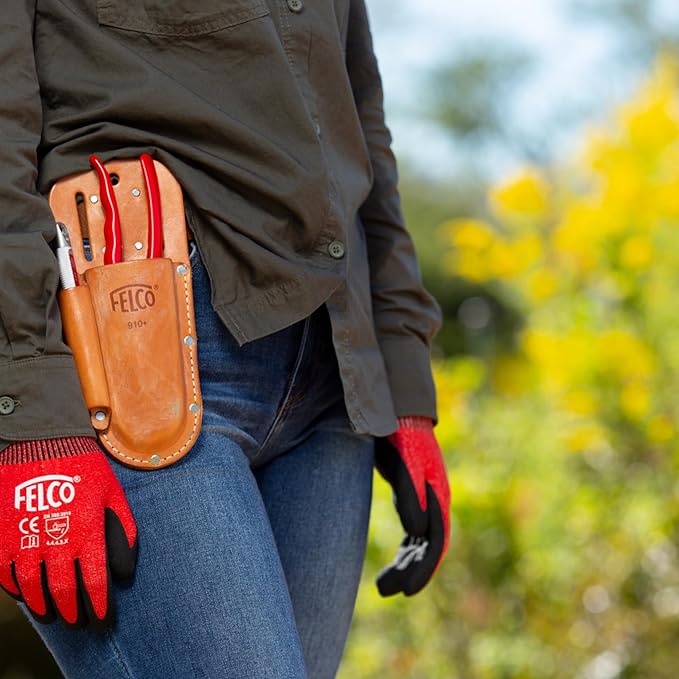 FELCO F910+ USA Made Leather Holster – Dual-Slot Belt Pouch for Pruners, Wire Cutters & Folding Saws with Accessory Slot | Tool Holster with Clip & Loop Attachment | Heavy-Duty Genuine Leather