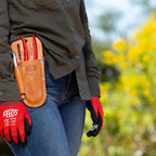 FELCO F910+ USA Made Leather Holster – Dual-Slot Belt Pouch for Pruners, Wire Cutters & Folding Saws with Accessory Slot | Tool Holster with Clip & Loop Attachment | Heavy-Duty Genuine Leather