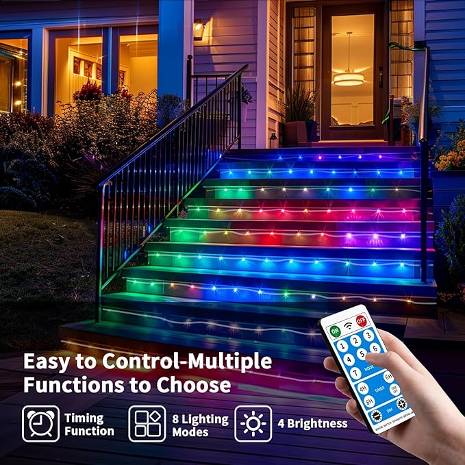 Solar Rope Lights Waterproof IP65 39FT 100LEDs 4 Pack Outdoor LED Outdoor Remote-Control Lights for Party Garden Yard Home Wedding Christmas Halloween Holiday Tree Decoration Lighting(Multi Color)