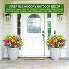 24 Bundles 8 Styles Artificial Flowers for Outdoors UV Resistant Fake Flowers Faux Plastic Plants Colorful Daisy Boston Fern Lavender Cemetery Flowers for Outside Indoor Home Porch Patio Spring Decor