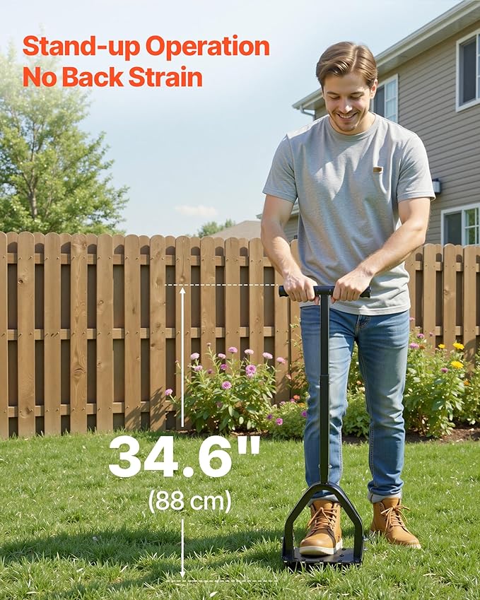 VEVOR Lawn Aerator, 9.2 in Manual Core Aerator Tool with 15 Iron Spikes, Long Handle & Wide Plate, Heavy Duty Grass Aeration Tool, Yard Aerators for Compacted Hardened Soil Lawn Aeration