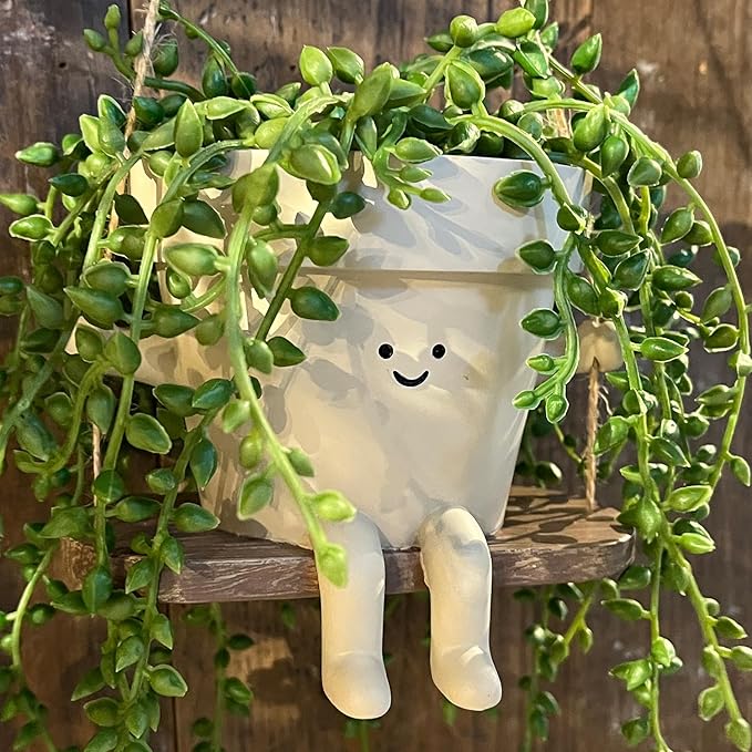 Swing Face Planter Pot Hanging Cute Flower Head Planters - Unique Sitting Sway Pots Indoor Outdoor Plants Succulent Pot String of Pearls Plant Live Resin Flower Pots Gift Ideals for Mother, Christmas