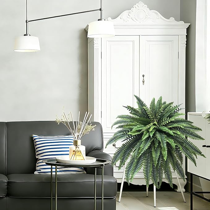Senjie Artificial Boston Fern 2 Set Large 88 Branches Fake Ferns for Outdoors 48Inch Faux Plant for Home Living Room Office Decor